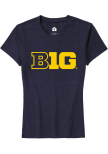 Rally Big Ten Womens Navy Blue Primary Logo Design Short Sleeve T-Shirt