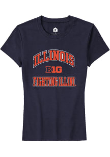 Rally Illinois Fighting Illini Womens Navy Blue No 1 Short Sleeve T-Shirt