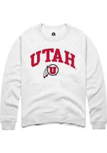 Rally Utah Utes Mens White Arch Logo Long Sleeve Crew Sweatshirt