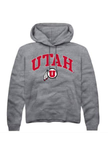 Rally Utah Utes Mens Grey Arch Logo Long Sleeve Hoodie