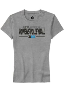 Rally Big Ten Womens Grey Womens Volleyball Short Sleeve T-Shirt