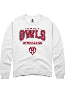 Summit Sportswear Temple Owls Mens White Gymnastics Long Sleeve Crew Sweatshirt