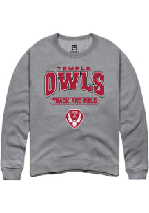 Summit Sportswear Temple Owls Mens Grey Track and Field Long Sleeve Crew Sweatshirt