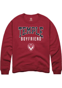 Summit Sportswear Temple Owls Mens Cardinal Boyfriend Long Sleeve Crew Sweatshirt
