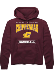 Summit Sportswear Central Michigan Chippewas Mens Maroon Baseball Long Sleeve Hoodie