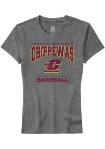 Summit Sportswear Central Michigan Chippewas Womens Grey Baseball Short Sleeve T-Shirt