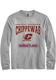 Summit Sportswear Central Michigan Chippewas Grey Wrestling Long Sleeve T Shirt