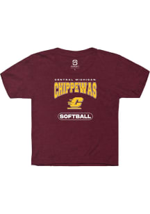 Summit Sportswear Central Michigan Chippewas Youth Maroon Softball Short Sleeve T-Shirt