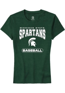 Summit Sportswear Michigan State Spartans Womens Green Baseball Short Sleeve T-Shirt