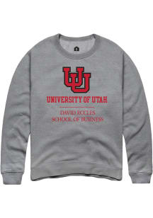 Rally Utah Utes Mens Grey David Eccles School of Business Long Sleeve Crew Sweatshirt