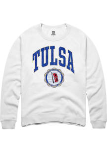 Summit Sportswear Tulsa Golden Hurricane Mens White Arch Seal Long Sleeve Crew Sweatshirt