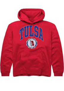 Summit Sportswear Tulsa Golden Hurricane Youth Red Arch Seal Long Sleeve Hoodie