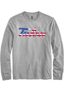 Summit Sportswear Tulsa Golden Hurricane Grey US Flag Long Sleeve T Shirt