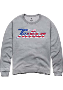 Summit Sportswear Tulsa Golden Hurricane Mens Grey US Flag Long Sleeve Crew Sweatshirt