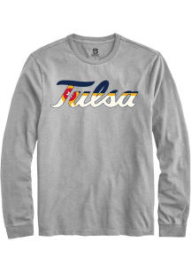 Summit Sportswear Tulsa Golden Hurricane Grey City Flag Long Sleeve T Shirt