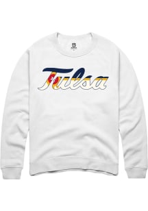 Summit Sportswear Tulsa Golden Hurricane Mens White City Flag Long Sleeve Crew Sweatshirt