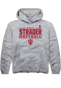 Madalyn Strader  Rally Indiana Hoosiers Youth Grey NIL Stacked Box Long Sleeve Hoodie