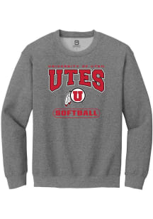 Summit Sportswear Utah Utes Mens Grey Softball Long Sleeve Crew Sweatshirt