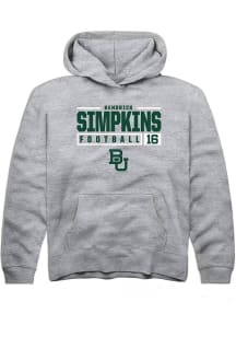 Kendrick Simpkins  Rally Baylor Bears Youth Grey NIL Stacked Box Long Sleeve Hoodie