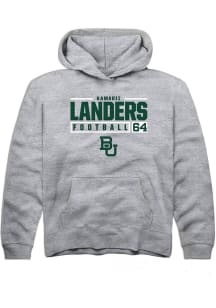 Kamarii Landers  Rally Baylor Bears Youth Grey NIL Stacked Box Long Sleeve Hoodie