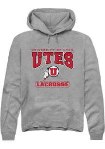 Rally Utah Utes Mens Grey Lacrosse Long Sleeve Hoodie