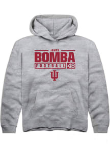 James Bomba  Rally Indiana Hoosiers Youth Grey NIL Stacked Box Long Sleeve Hoodie