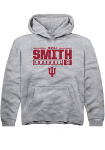 Jaquez Smith  Rally Indiana Hoosiers Youth Grey NIL Stacked Box Long Sleeve Hoodie