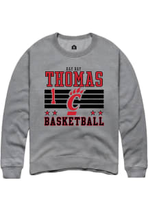 Day Day Thomas  Rally Cincinnati Bearcats Mens Grey NIL Striped Long Sleeve Crew Sweatshirt