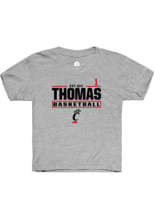 Day Day Thomas  Rally Cincinnati Bearcats Youth Grey NIL Stacked Box Short Sleeve T-Shirt