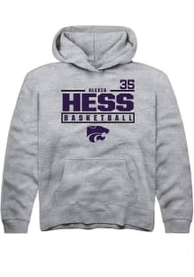 Alexis Hess  Rally K-State Wildcats Youth Grey NIL Stacked Box Long Sleeve Hoodie