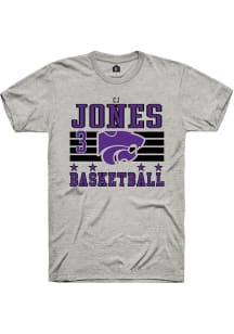 Cj Jones  K-State Wildcats Ash Rally NIL Striped Short Sleeve T Shirt