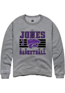 Cj Jones  Rally K-State Wildcats Mens Grey NIL Striped Long Sleeve Crew Sweatshirt