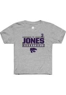 Cj Jones  Rally K-State Wildcats Youth Grey NIL Stacked Box Short Sleeve T-Shirt