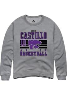 David Castillo  Rally K-State Wildcats Mens Grey NIL Striped Long Sleeve Crew Sweatshirt