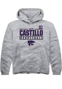 David Castillo  Rally K-State Wildcats Youth Grey NIL Stacked Box Long Sleeve Hoodie