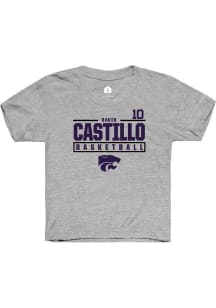David Castillo  Rally K-State Wildcats Youth Grey NIL Stacked Box Short Sleeve T-Shirt