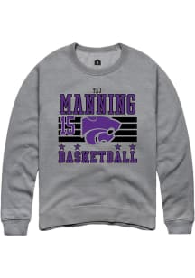 Taj Manning  Rally K-State Wildcats Mens Grey NIL Striped Long Sleeve Crew Sweatshirt