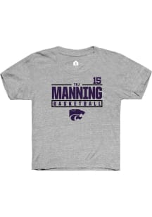 Taj Manning  Rally K-State Wildcats Youth Grey NIL Stacked Box Short Sleeve T-Shirt