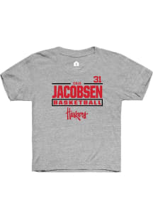 Cale Jacobsen  Rally Nebraska Cornhuskers Youth Grey NIL Stacked Box Short Sleeve T-Shirt