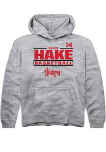 Callin Hake  Rally Nebraska Cornhuskers Youth Grey NIL Stacked Box Long Sleeve Hoodie