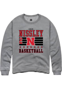 Logan Nissley  Rally Nebraska Cornhuskers Mens Grey NIL Striped Long Sleeve Crew Sweatshirt