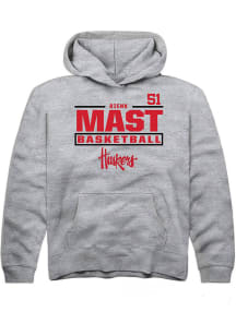 Rienk Mast  Rally Nebraska Cornhuskers Youth Grey NIL Stacked Box Long Sleeve Hoodie