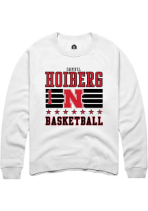 Samuel Hoiberg  Rally Nebraska Cornhuskers Mens White NIL Striped Long Sleeve Crew Sweatshirt