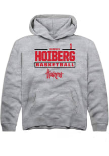 Samuel Hoiberg  Rally Nebraska Cornhuskers Youth Grey NIL Stacked Box Long Sleeve Hoodie