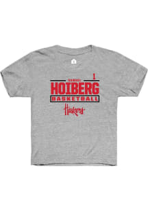Samuel Hoiberg  Rally Nebraska Cornhuskers Youth Grey NIL Stacked Box Short Sleeve T-Shirt