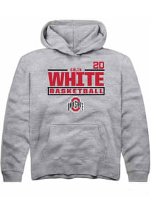 Colin White  Rally Ohio State Buckeyes Youth Grey NIL Stacked Box Long Sleeve Hoodie
