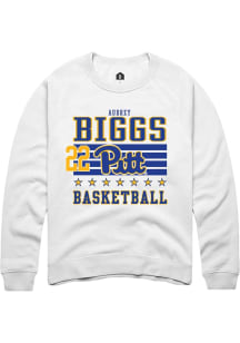 Audrey Biggs  Rally Pitt Panthers Mens White NIL Striped Long Sleeve Crew Sweatshirt