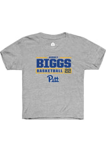 Audrey Biggs  Rally Pitt Panthers Youth Grey NIL Stacked Box Short Sleeve T-Shirt