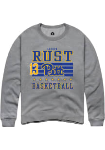 Lauren Rust  Rally Pitt Panthers Mens Grey NIL Striped Long Sleeve Crew Sweatshirt