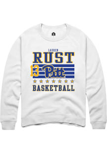 Lauren Rust  Rally Pitt Panthers Mens White NIL Striped Long Sleeve Crew Sweatshirt